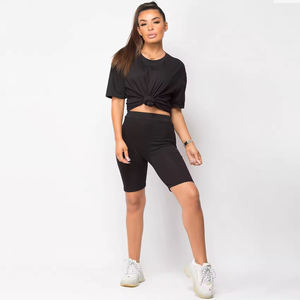 Conjunto de Shorts de Manga Corta con Cuello Redondo para Mujer, Dos Piezas, Top Corto con Estampado de Letras, Conjuntos de Shorts de Cintura Alta para Mujer 2024 - Product Image 5