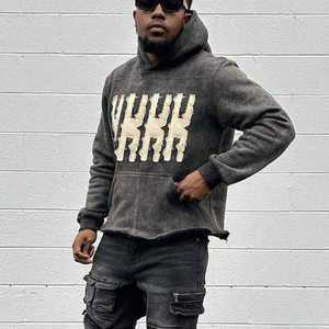 Sudaderas con capucha desgastadas lavadas personalizadas 100% algodón French Terry Blank Vintage Acid Wash streetwear hombres sudaderas con capucha y sudaderas - Product Image 4