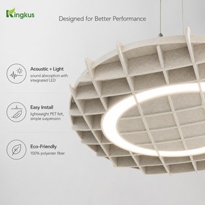 Runde LED-Akustikplatte aus PET-Filz, Hängedecke mit Schallabsorption und integriertem Ringlicht für Büro und Hotel - Product Image 2