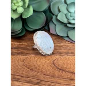 Reda Galvan Moonstone & Sterling <b>Silver</b> <b>Ring</b> Size 8.25-Trendy Bezel Set <b>Adjustable</b> Jewelry - Product Image 3