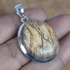 Pendentif en jaspe pictural fait à la main, argent sterling 925, pierre précieuse ronde, bijoux en pierre naturelle, cadeau pour femmes - Product Image 3