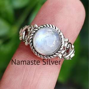 Handmade Boho Rainbow Moonstone Sterling Silver <b>Ring</b> Trendy Inlay Women's <b>Statement</b> Piece Gift for Her - Product Image 1