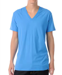 T-shirt pour homme à col en V uni en coton à manches courtes, doux, confortable, décontracté, respirant, idéal pour l'été - Product Image 1