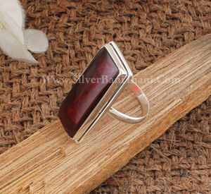 Anillo de Plata de Ley 925 al por mayor con piedras preciosas Rojas rectangulares joyería de declaración clásica para mujer - Product Image 5