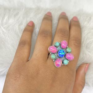 Anillos de ópalo Aurora, anillos de plata de ley 925, anillo de moda, anillo de bodas, anillos de turquesa, plata 925 - Product Image 1