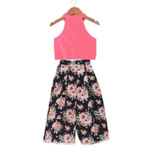 ชุดเซ็ตเสื้อแขนกุดคอ halter ผ้าชานเดรีสีพื้น พร้อมกางเกงขายาวทรง palazzo สีคอรัลและสีดำ สำหรับผู้หญิง สไตล์ชาติพันธุ์ เหมาะสำหรับงานปาร์ตี้ งานเทศกาล ชุดแฟชั่นแบบดั้งเดิม - Product Image 2