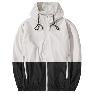 Chaqueta Cortavientos Unisex con Bloques de Color, Cierre Completo, Capucha, Ligera, Gris y Negra, Resistente al Agua, Ropa Casual de Calle - Product Image 1