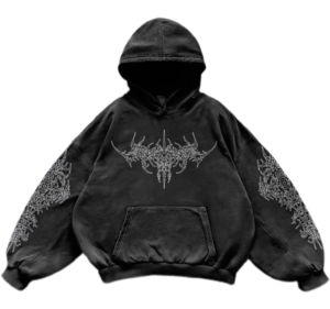 Sudadera con capucha recortada Vintage HUDIE Unisex Acid Wash Boxy, ropa de calle personalizada Y2K con estampado DTG, sudadera para hombre - Product Image 1