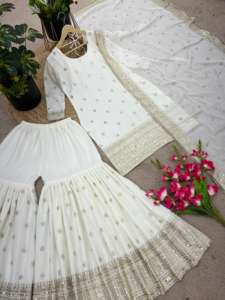 El último diseñador Pure Chinon Seda Bordado Secuencia Trabajo Sharara Traje Por Fab Zone - Product Image 4