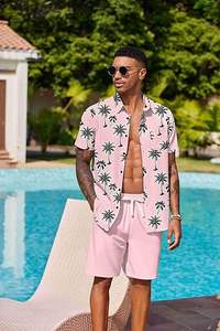 Conjunto de 2 Piezas de Ropa Hawaiana para Hombre, Camisa de Manga Corta con Botones y Pantalones Cortos, Trajes Deportivos de Playa - Product Image 5