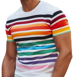 Verano Casual cuello redondo manga corta Camiseta suelta Vintage transpirable camisetas pulóveres moda raya 3D impreso camisetas para hombres - Product Image 6