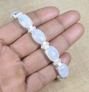 Rainbow Moonstone Sterling Silver Bracelet Adjustable Handmade Gemstone Jewelry Natural Stone Silver Bracelet Gift - Product Image 1