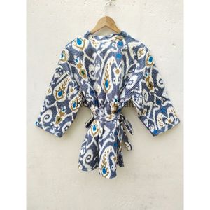 Indien Ikat matelassé coton Maxi Robe Robe femmes 5XL réversible chemise de nuit Kimono usage domestique Robe de bain vêtements de nuit été hiver - Product Image 4