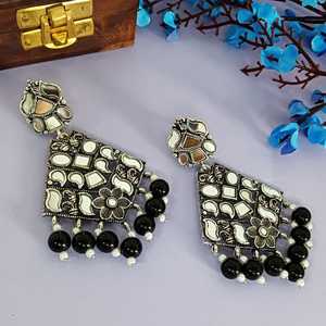 ชุดต่างหูเงินอินเดียชุดต่างหูคริสตัลคริสตัลเทียมสีดำ - Product Image 1