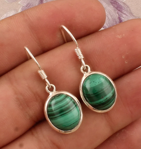 ต่างหูอัญมณีรูปวงรีมาลาไคต์925เงินสเตอลิงโรเดียมชุบโรเดียมเป็นของขวัญสำหรับงานแต่งงานที่เรียบง่าย - Product Image 6