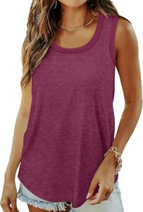 Women's Summer Tank Tops Loose Sleeve Scoop Neck Curved Hem Knitted Fabric Ribbed <b>Trim</b> <b>Beading</b> Decoration Cartoon Pattern Front - Product Image 3