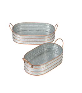 Vente en gros lot de 2 plateaux galvanisés faits main nouvelle forme d'ustensiles de cuisine pour la salle à manger article décoratif jardin fabricant exportateur - Product Image 2