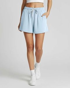 Shorts pour femmes respirants avec logo brodé personnalisé, taille élastique à bouton, coupe ajustée, style sportif, tissu Oxford 100% coton - Product Image 4