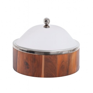 Plat de service moderne en bois avec couvercle blanc et bordure en acier pour décoration de cuisine chic et salle à manger fonctionnelle - Product Image 1