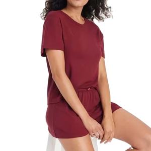 Vente en gros 100% coton Ensemble short deux pièces pour femmes Respirant et doux Ensembles courts pour femmes d'été - Product Image 3
