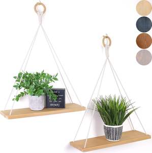 Estantes colgantes-Juego de 2-Colgante de pared de macramé para dormitorio-Estantes flotantes para pared-Estante de planta interior - Product Image 1