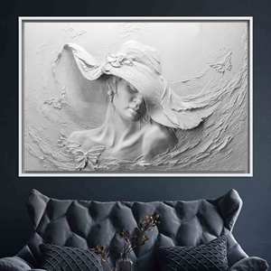 Cuadro de Retrato de Mujer Elegante: Impresión en Relieve Blanco, Lienzo Enmarcado en Blanco - Product Image 1