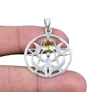 Colgante de piedras preciosas de citrino, joyería para mujer, joyería de estilo bohemio de Plata de Ley 925, colgante hecho a mano de tendencia, regalo para ella - Product Image 1