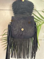 Turquoise Stone Sling Bag Designer Hair On Hide Fringe Sac à main Gypsy Boho en cuir de vachette Vintage Handmade Western Style Bag