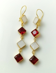 Pendientes Colgantes Chapados en Oro con Perlas y Piedras de Cuarzo, Joyería Elegante Hecha a Mano para Mujer - Product Image 6