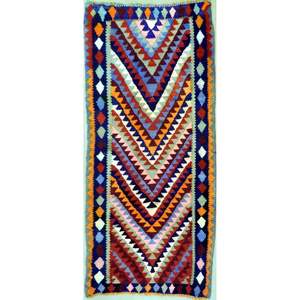 Un kilim Sanandaj vintage authentique, noué à la main, unique en son genre, 7'6 x 3'8 - Product Image 1