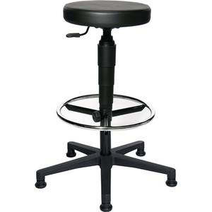 TOPSTAR Industrial Stainless Steel <b>Adjustable</b> Swivel <b>Stool</b> Faux Leather Upholstery in Black Seat <b>Height</b> 580-840 mm for Workshop - Product Image 1