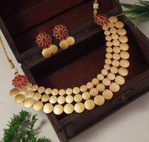 Vente chaude pièce et fleur Design sud indien traditionnel bijoux mariage collier ensemble avec boucle d'oreille pour les femmes et les filles - Product Image 6