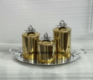 Ensemble de pots à épices et à fruits secs en acier inoxydable élégant, artisanat indien, texture martelée, récipient/bocal de stockage alimentaire - Product Image 1