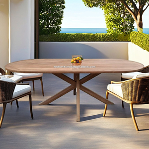Mesa de Comedor Ovalada Moderna de Madera Maciza de Teca, Muebles de Jardín para Exteriores, para Villas, Hoteles y Proyectos Comerciales - Product Image 4