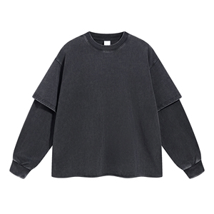 Haute qualité 345GSM poids lourd hommes manches régulières 100% coton Double couche col rond solide respirant T-Shirt Logo personnalisé - Product Image 2