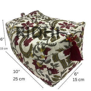 Pochette de transport matelassée en coton rouge prune, imprimée au bloc indien, avec fermeture éclair, réutilisable, écologique, grande, personnalisée, pour voyage - Product Image 2