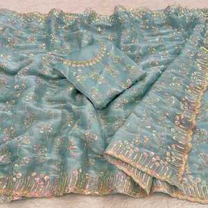 Belle robe sexy Excellente qualité Meilleur chemisier Saree Burbury avec séquence de 5 mm et fil multicolore Travail Exportateur indien - Product Image 3