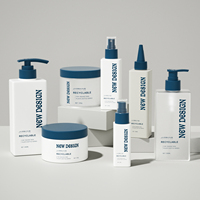 Ensemble de flacons de soin en plastique recyclable blanc et bleu avec pompe, pot à crème et vaporisateur pour marque de beauté durable et marque privée