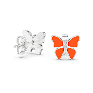 Boucles d'oreilles papillon en émail avec diamant de laboratoire 0,044 CT, clarté VVS-VS EF, or 18 carats, 14 carats, 10 carats et argent 925, travail Meena, jaune - Product Image 6