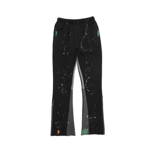 Pantalones de chándal para hombre con logotipo impreso personalizado, ropa de calle informal, pantalones de chándal acampanados, pantalones ajustados rasgados de algodón con retazos para hombre - Product Image 4