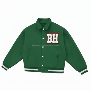 Veste universitaire en laine de luxe 420 GSM Tissu doux au toucher de qualité supérieure Couleur verte Logo de broderie en chenille personnalisé Vestes universitaires pour femmes - Product Image 4