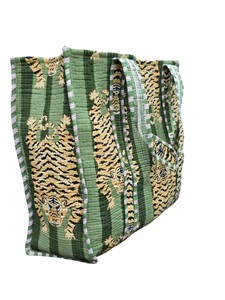 Bolsa de Mano de Algodón Estampada a Mano con Rayas de Tigre, Bolsa de Hombro Hecha a Mano - Product Image 3