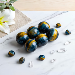Esfera de Ojo de Tigre Azul y Amarillo Natural al por Mayor, Bola de Ojo de Tigre Pulida con Reflejos Azules para Decoración del Hogar - Product Image 6