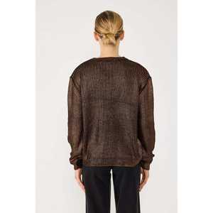 Suéter de Punto Casual para Mujer con Detalles Metálicos, Corte Holgado, Cuello con Lazo, Logotipo y Decoración con Patrón en la Parte Delantera, Talla XS, Corte Largo - Product Image 5