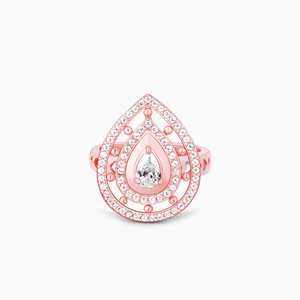 Anillo de gota de rocío de oro rosa, incrustaciones de moda con diseño de corazón geométrico, joyería de latón chapada en oro de 18 quilates - Product Image 1