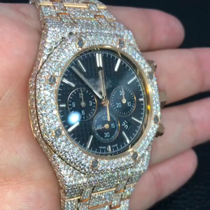 Montre de luxe de haute qualité avec diamant incolore de laboratoire DEF, style hip-hop, bracelet en acier inoxydable, mouvement Miyota, cadran en verre - Product Image 1