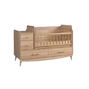 Tempat tidur anak tempat tidur bayi balita, tempat tidur kayu cokelat dengan rak