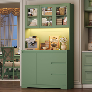 Meuble de rangement autoportant moderne vert OEM pour micro-ondes et station café, avec double porte vitrée, armoire haute de salle à manger avec tiroirs - Product Image 5
