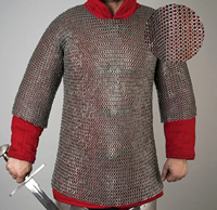 Haut de gilet médiéval en maille de fer 9 mm riveté à plat avec anneaux de fixation, fait main en acier doux, armure de harnais, costume de chevalier Viking, finition huilée