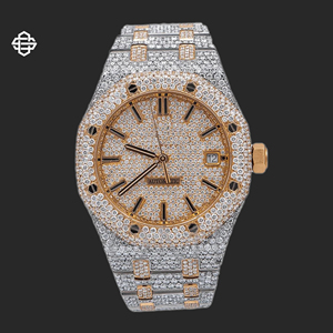 20mm Stunning Fancy Dual Tone White Rose Stainless Steel Band Business Fashion Quartz <b>Watch</b> for <b>Men</b> Full Iced Mossianite Diamond - Product Image 1